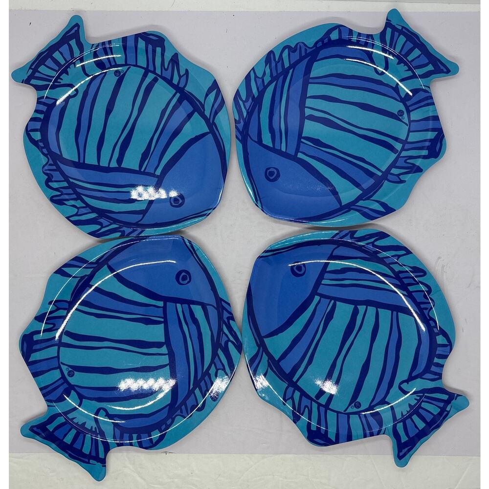 Precidio Set of Four Colorful Fish Shaped Melanine Plates EUC 8.5” X 7.5”